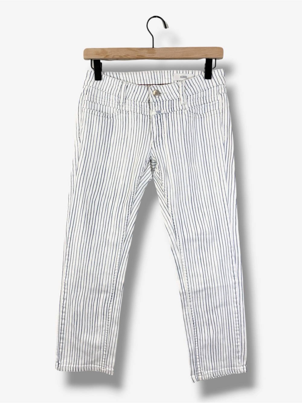 Closed Starlet Pinstripe Jeans Size 26 White Blue Stretch Slim Straight Leg